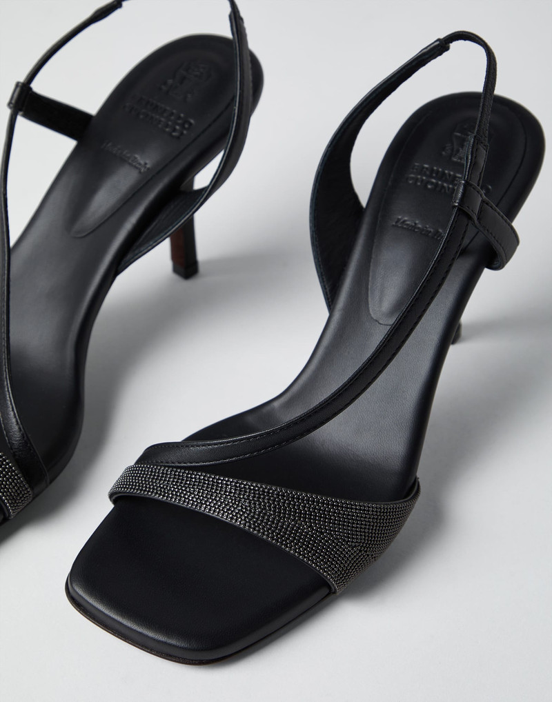 Nappa leather heels with precious straps 3