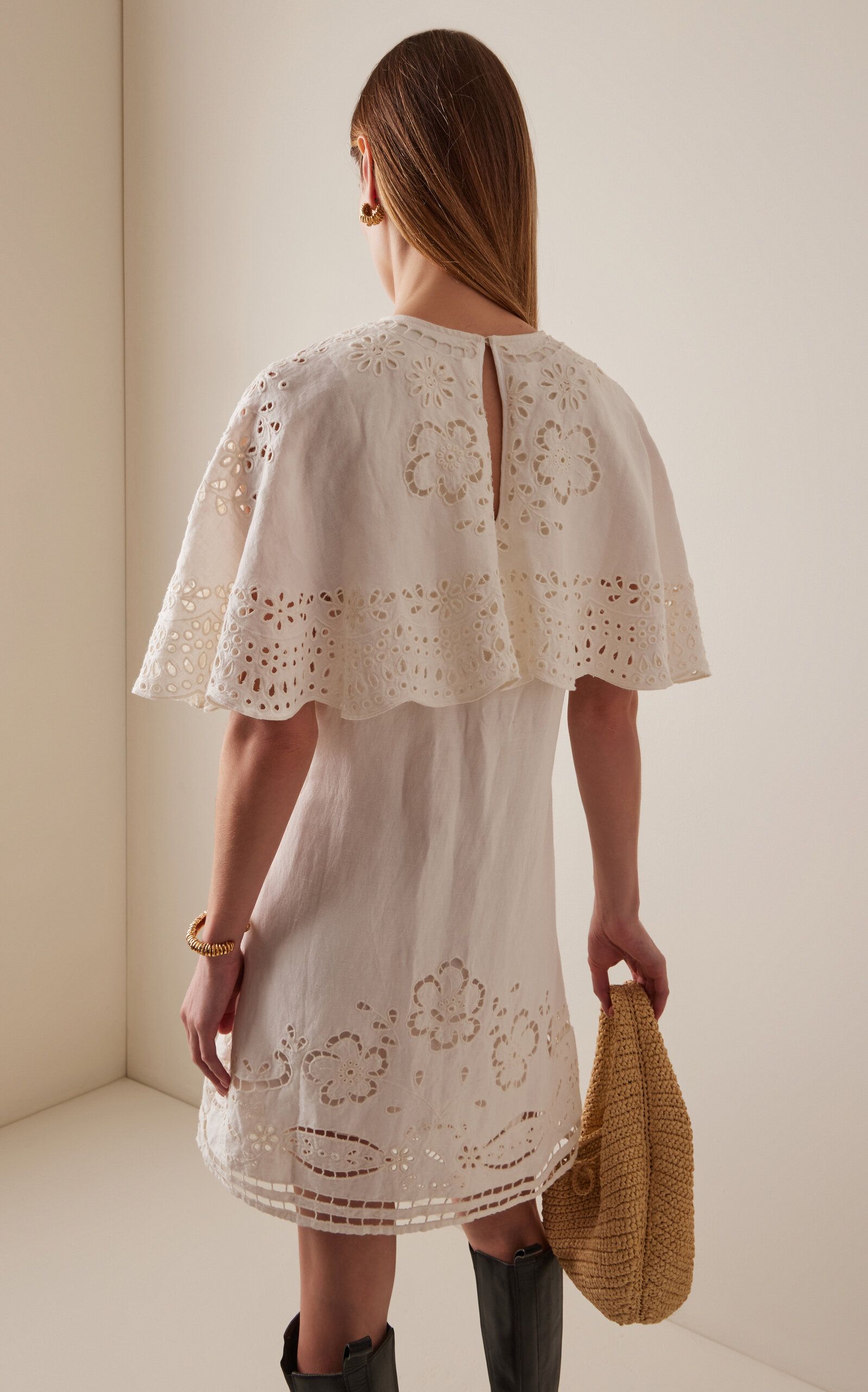 Lulu Embroidered Linen-Blend Mini Dress white - 4