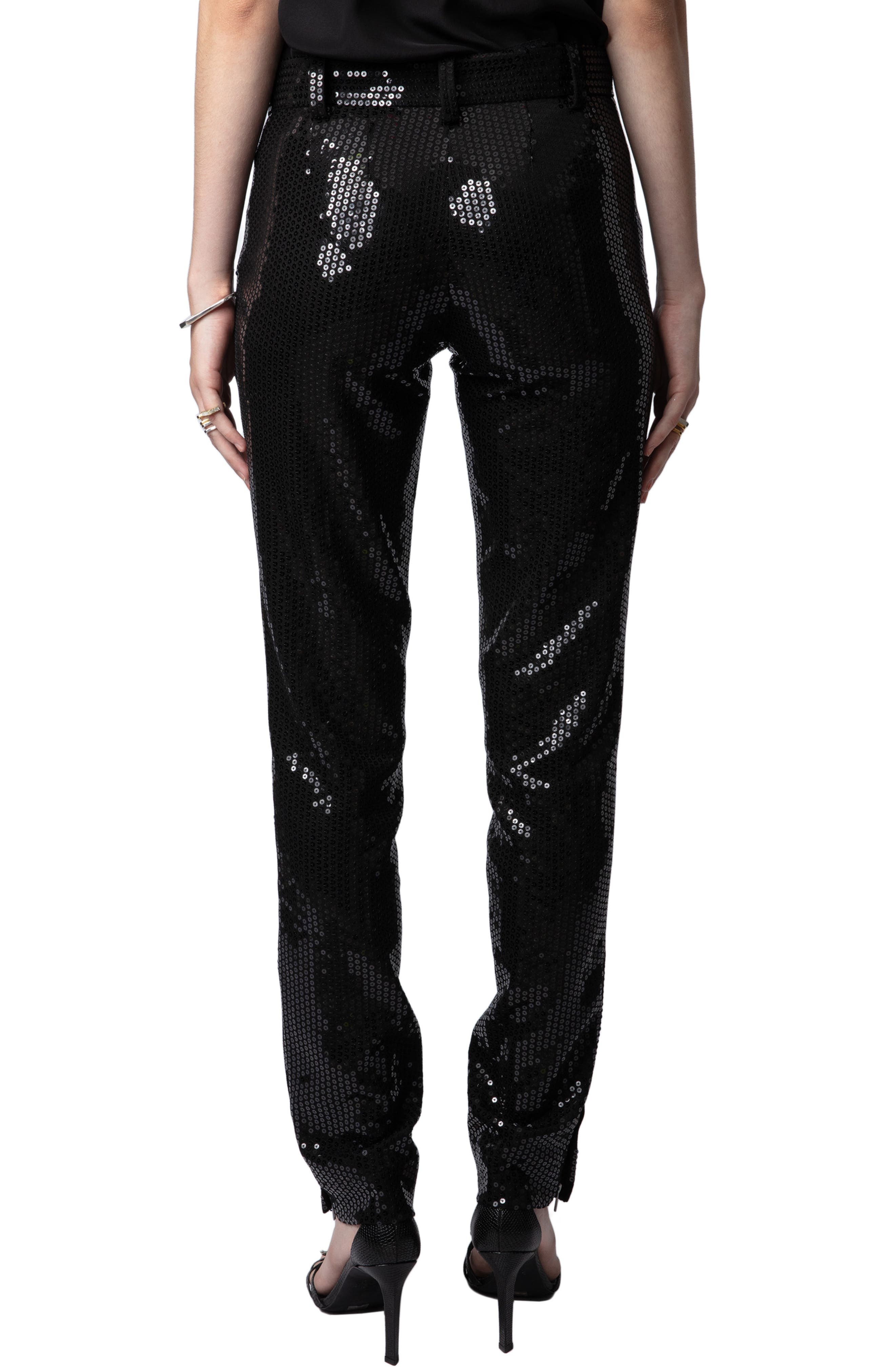 Zadig & Voltaire Prune Ankle Zip Sequin Straight Leg Pants in Noir at Nordstrom - 2