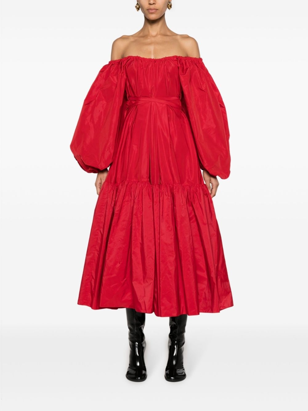 off-shoulder faille midi dress - 2