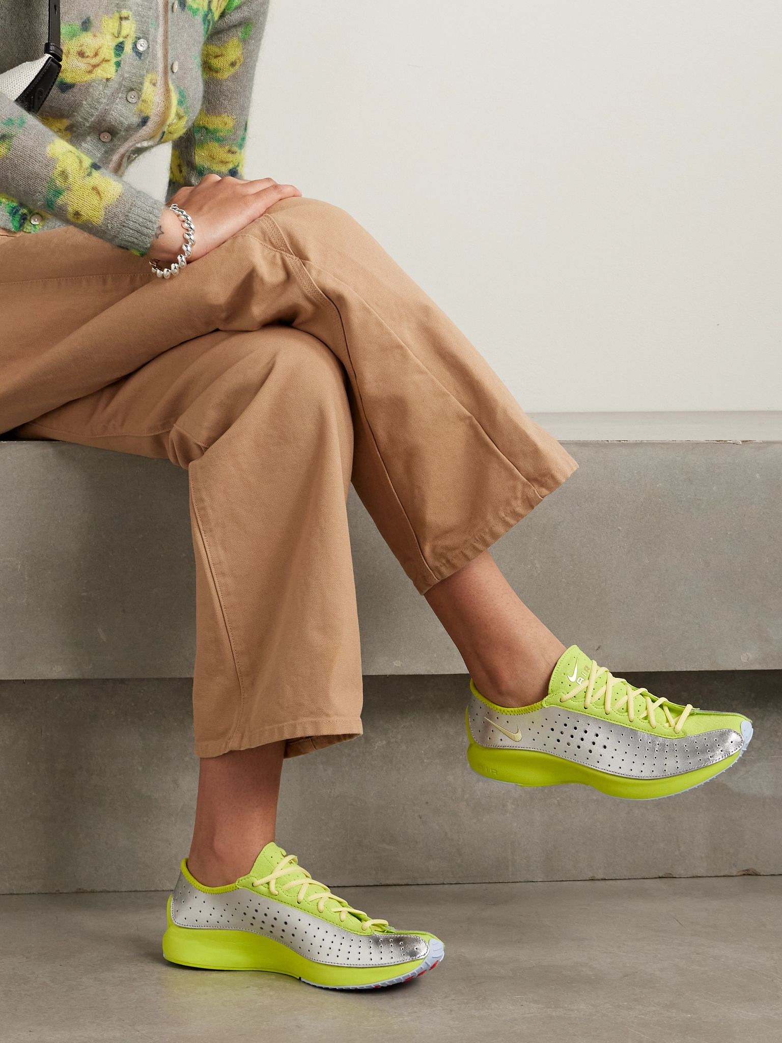 Air Superfly suede and perforated metallic leather sneakers Chartreuse - 2