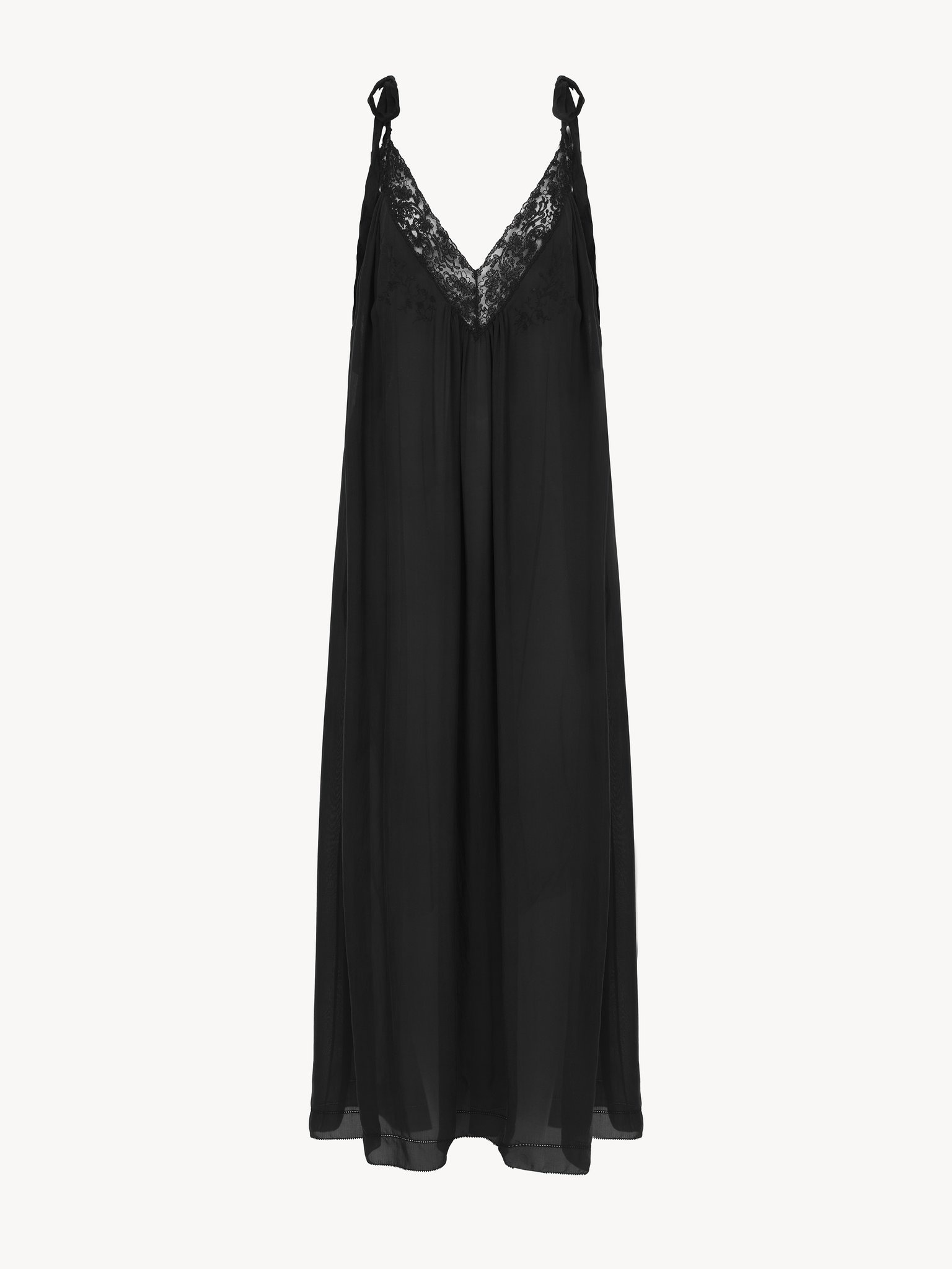 LONG SLIP DRESS IN SILK CHARMEUSE & LACE - 2