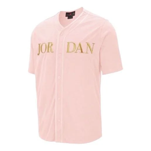 Air Jordan V neck Button Breathable Short Sleeve Pink AT9823-623 - 1