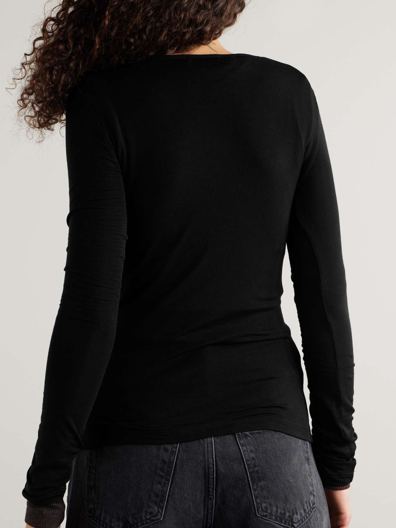 Faustine Lyocell-blend Henley top Black - 4
