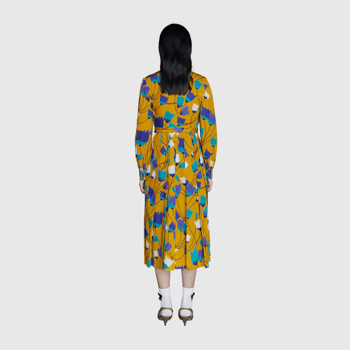 Tulip print cotton linen dress - 4