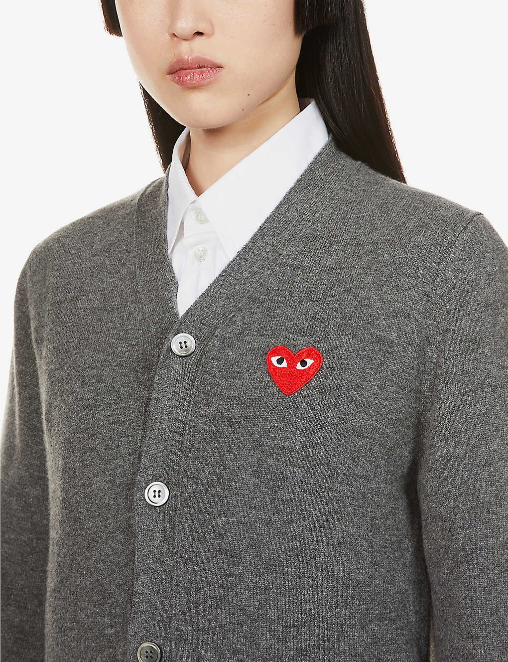 Heart-embroidered wool cardigan - 5