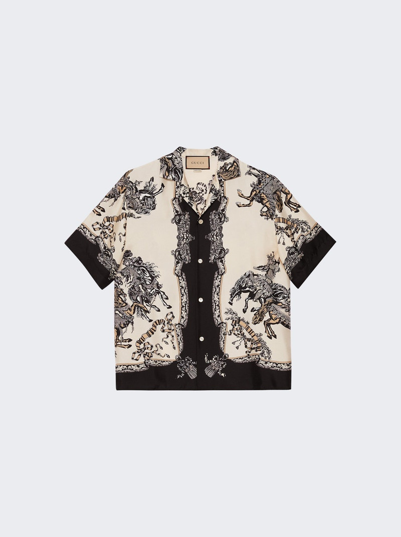 ROI Soleil Short Sleeve Bowling Shirt Ivory and Black 1