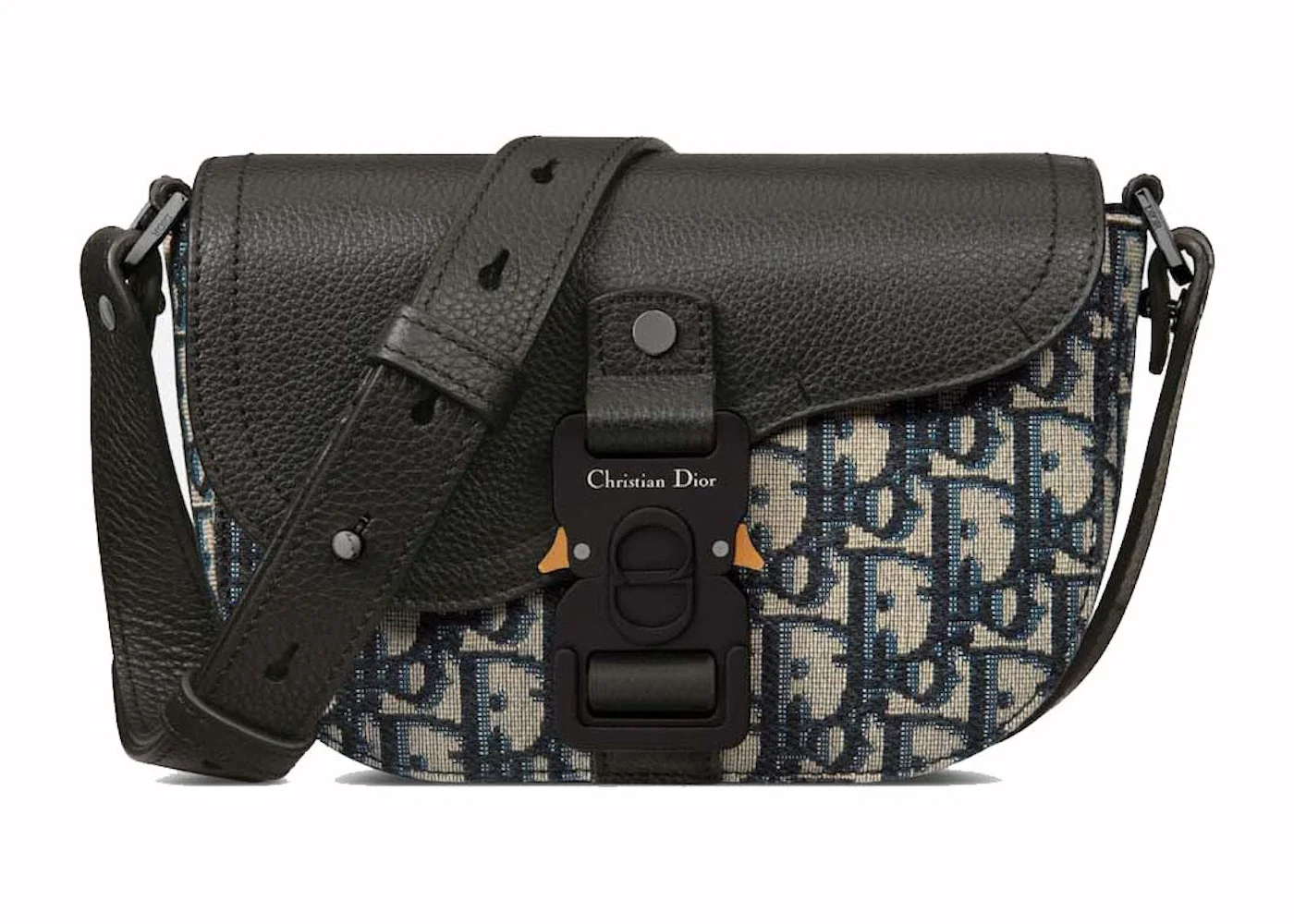 Dior Mini Saddle Messenger Bag with Flap Beige and Black Dior Oblique Jacquard with Black - 1