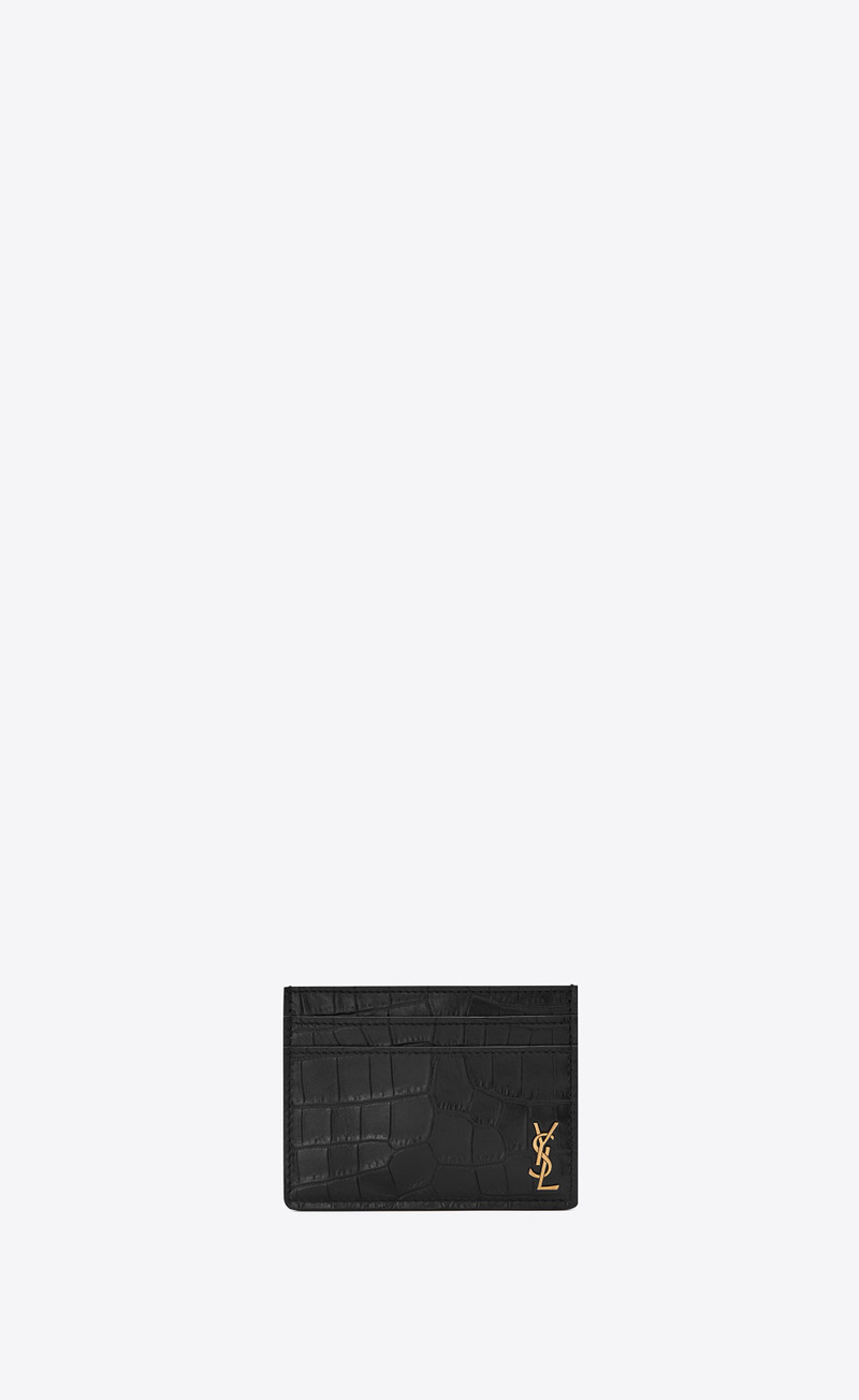 tiny cassandre card case in crocodile embossed matte leather - 1
