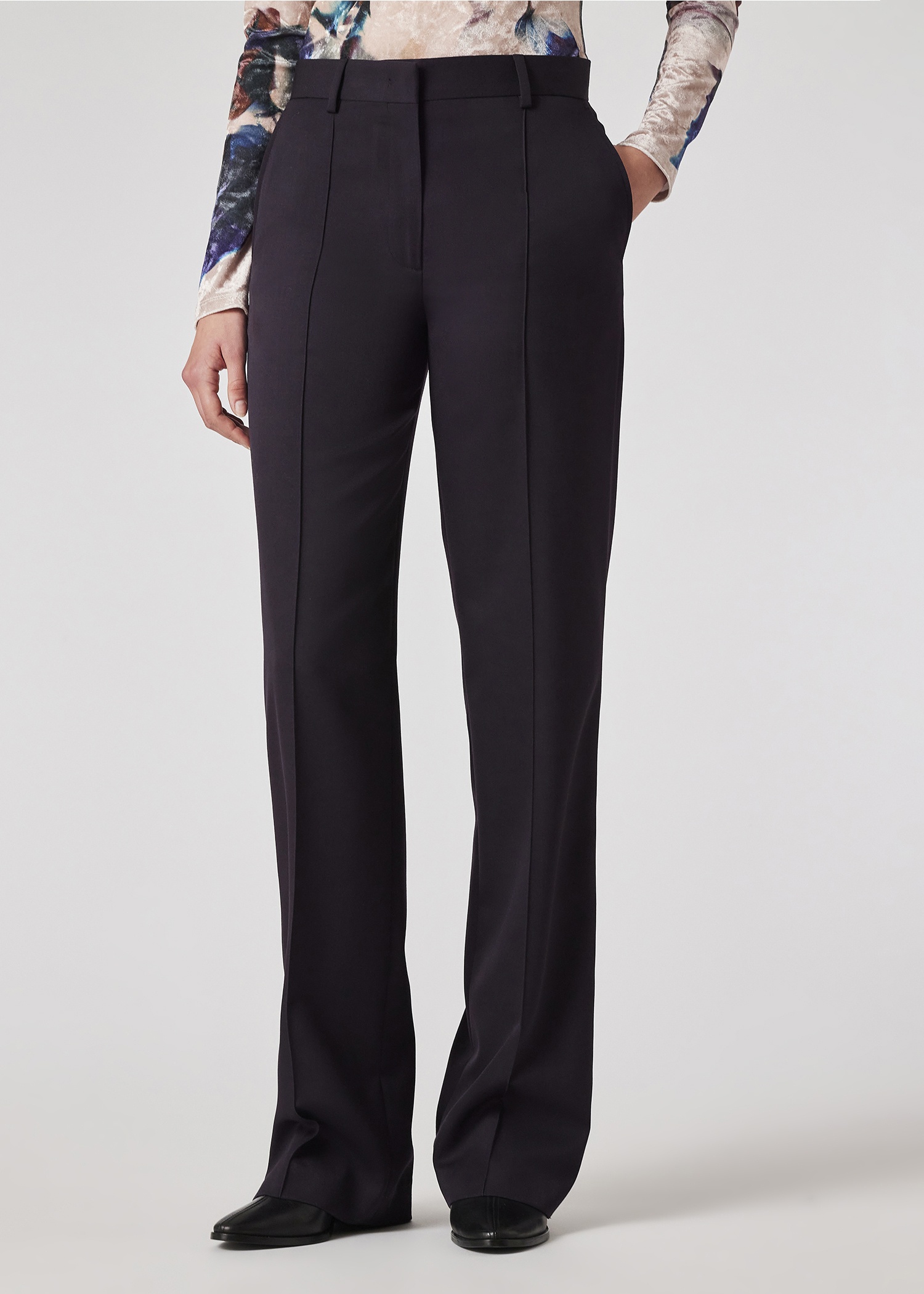 Women's Dark Purple Wool Gabardine Trousers - 3