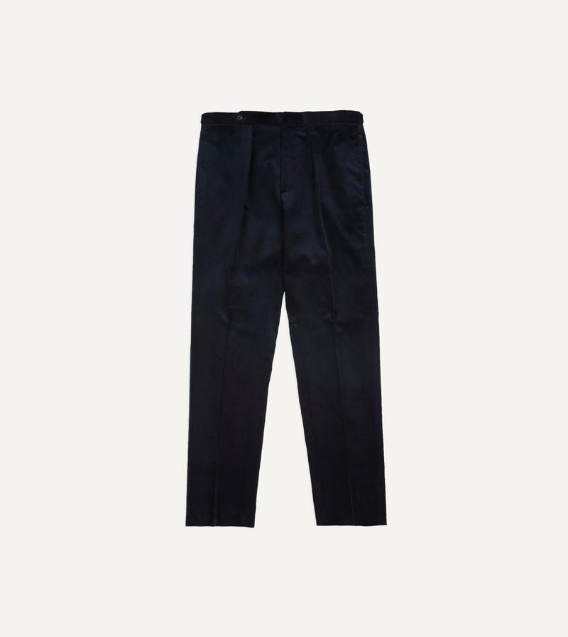 Navy Mid-Wale Corduroy Single Pleat Trouser - 1