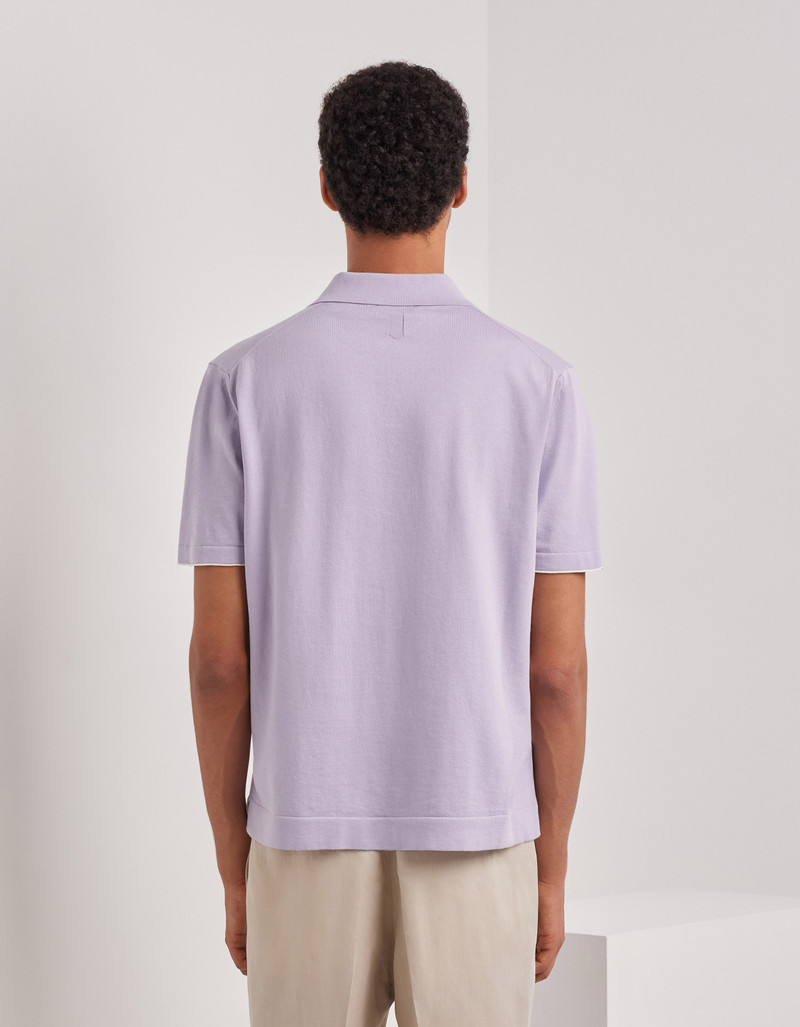 LILAC COTTON AND SILK POLO SHIRT WITH CONTRASTING PIPING 4