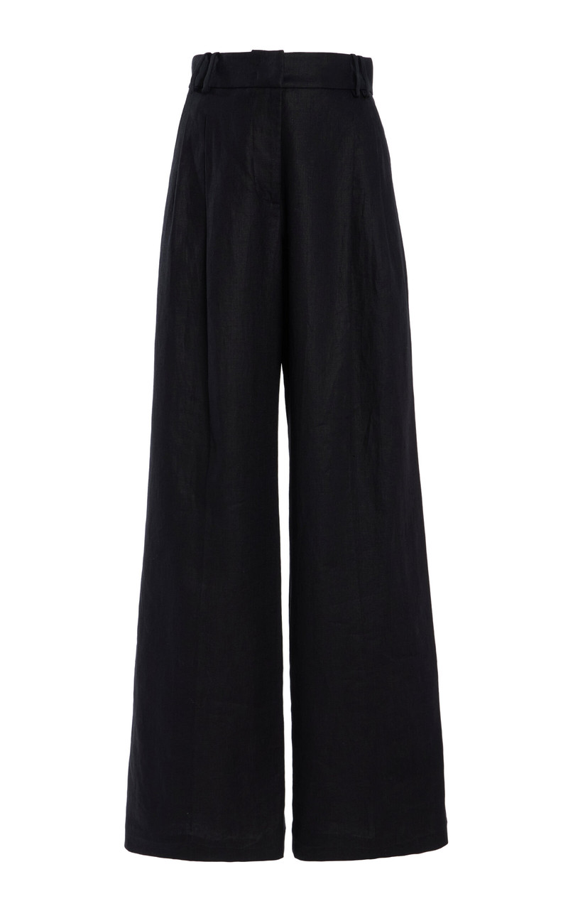 Pleated Linen Wide-Leg Pants black 1