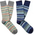 Two-Pack Striped Stretch Cotton-Blend Socks - 3