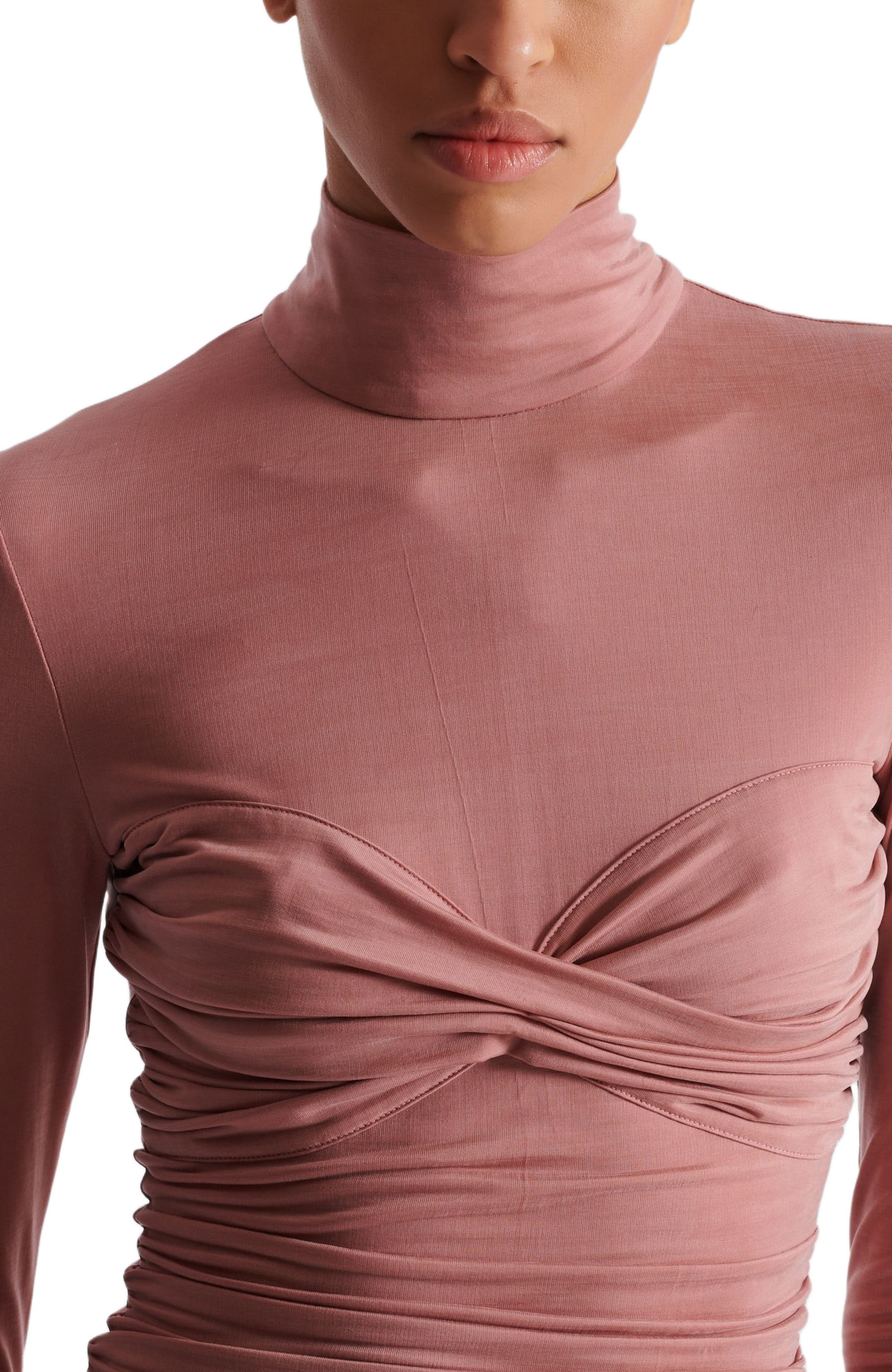 Balmain Pleated Long-Sleeved Jersey Top in Pink at Nordstrom - 7