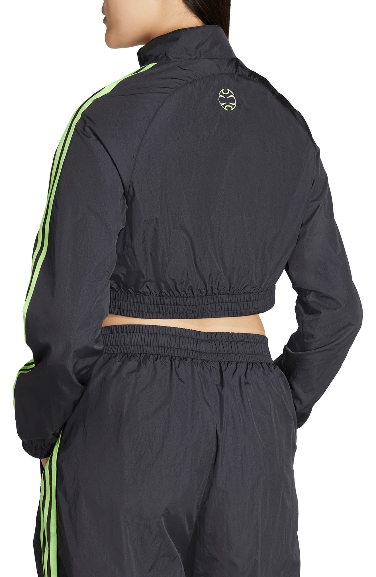 adidas Teamgeist Recycled Polyamide Crop Track Jacket in Black/Signal Green at Nordstrom - 2
