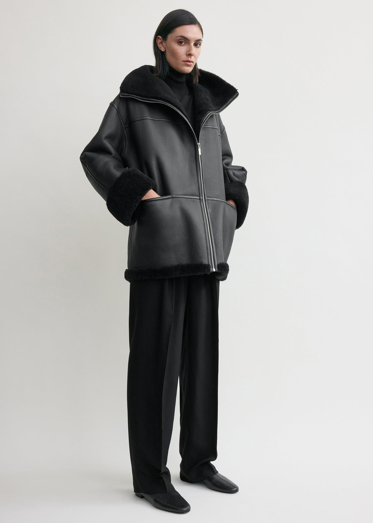 Signature shearling jacket black - 3