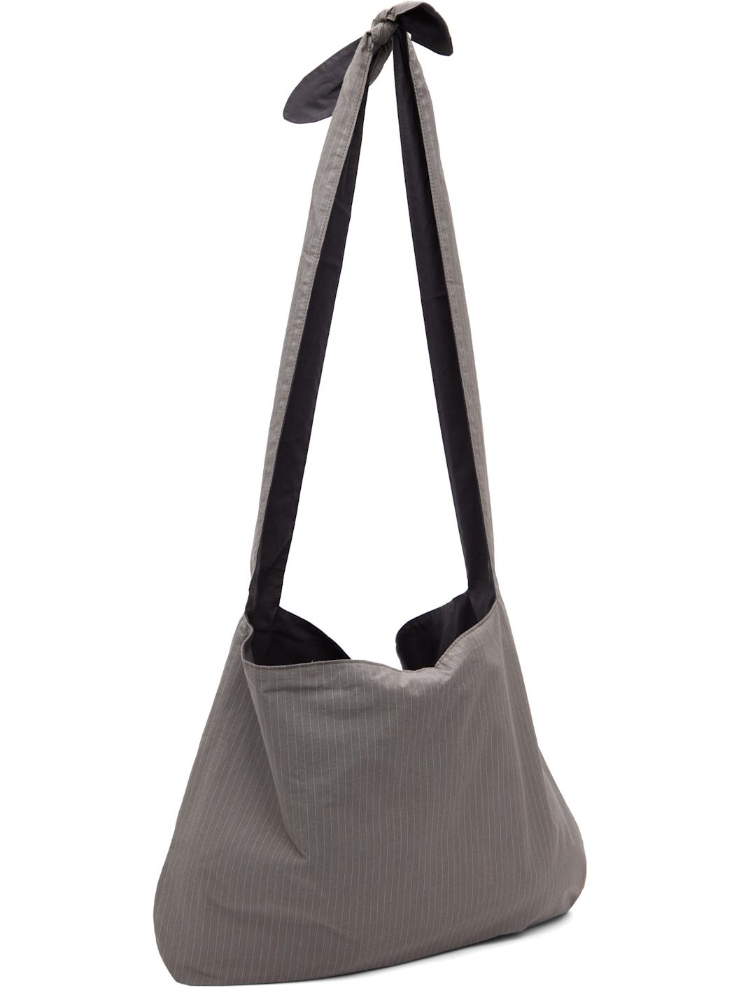 Gray Stripe Large Shoulder Bag - 3