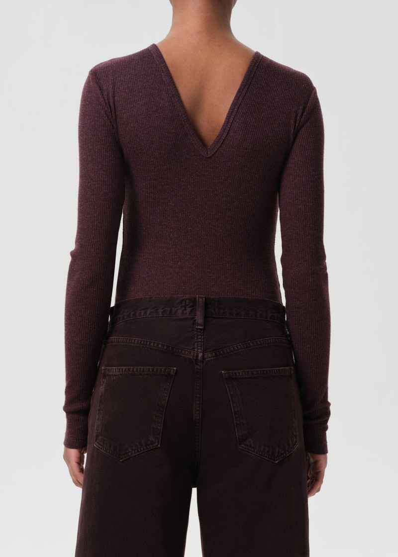 AGOLDE DARLA DOUBLE V BODYSUIT IN RAISIN outlook