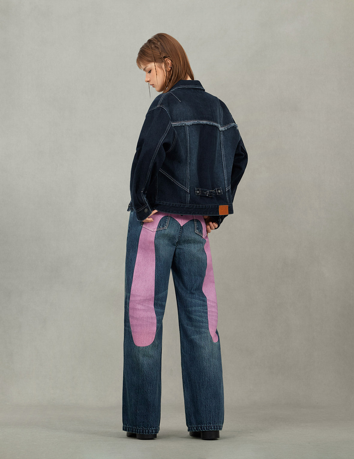 Seagull Appliqué Embroidery Loose Fit Washed Denim Jacket - 8