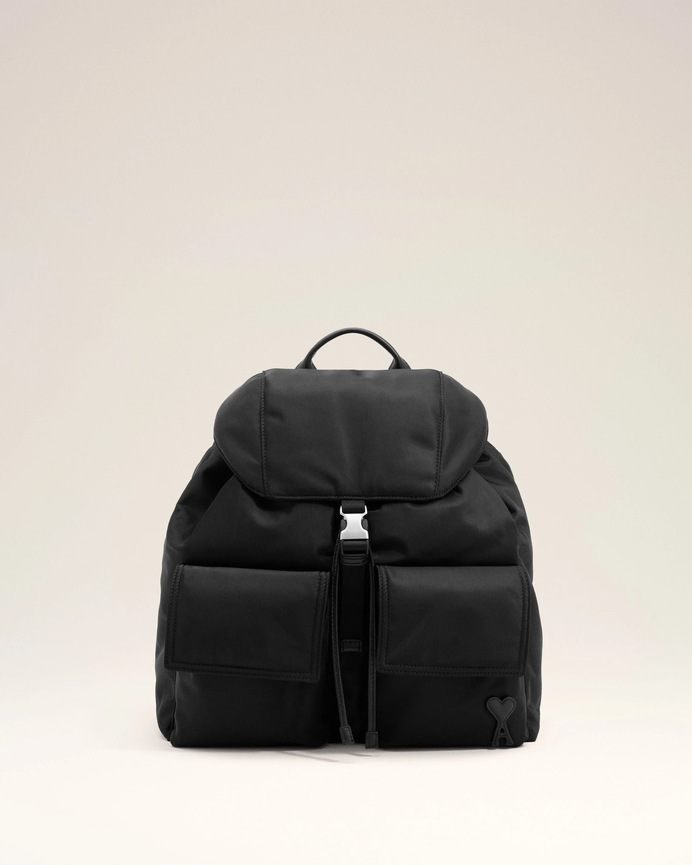BLACK NYLON MARCEL FLAP BACKPACK - 1