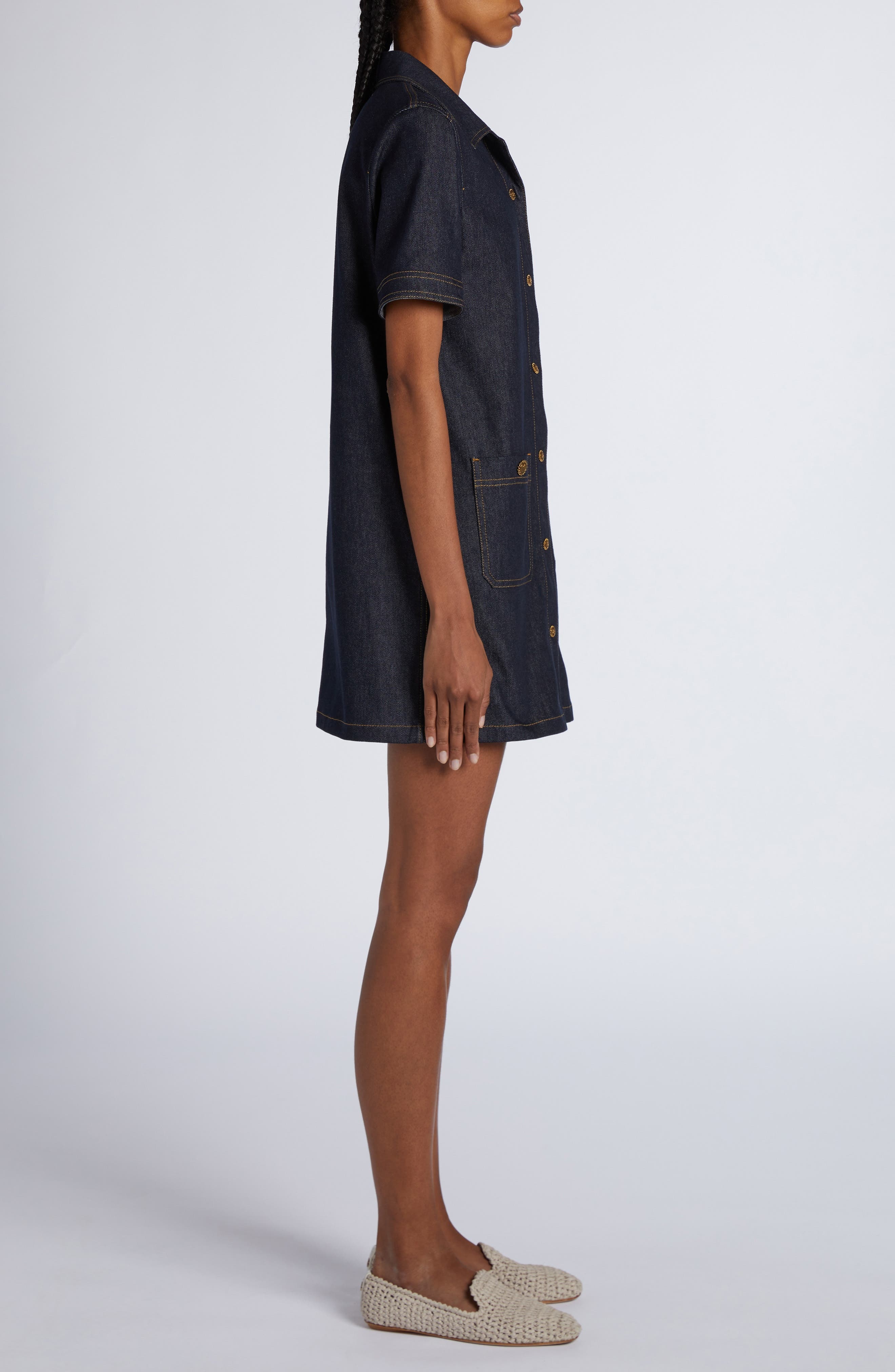 Moncler Stretch Denim Shirtdress in Blue Navy Denim at Nordstrom - 3