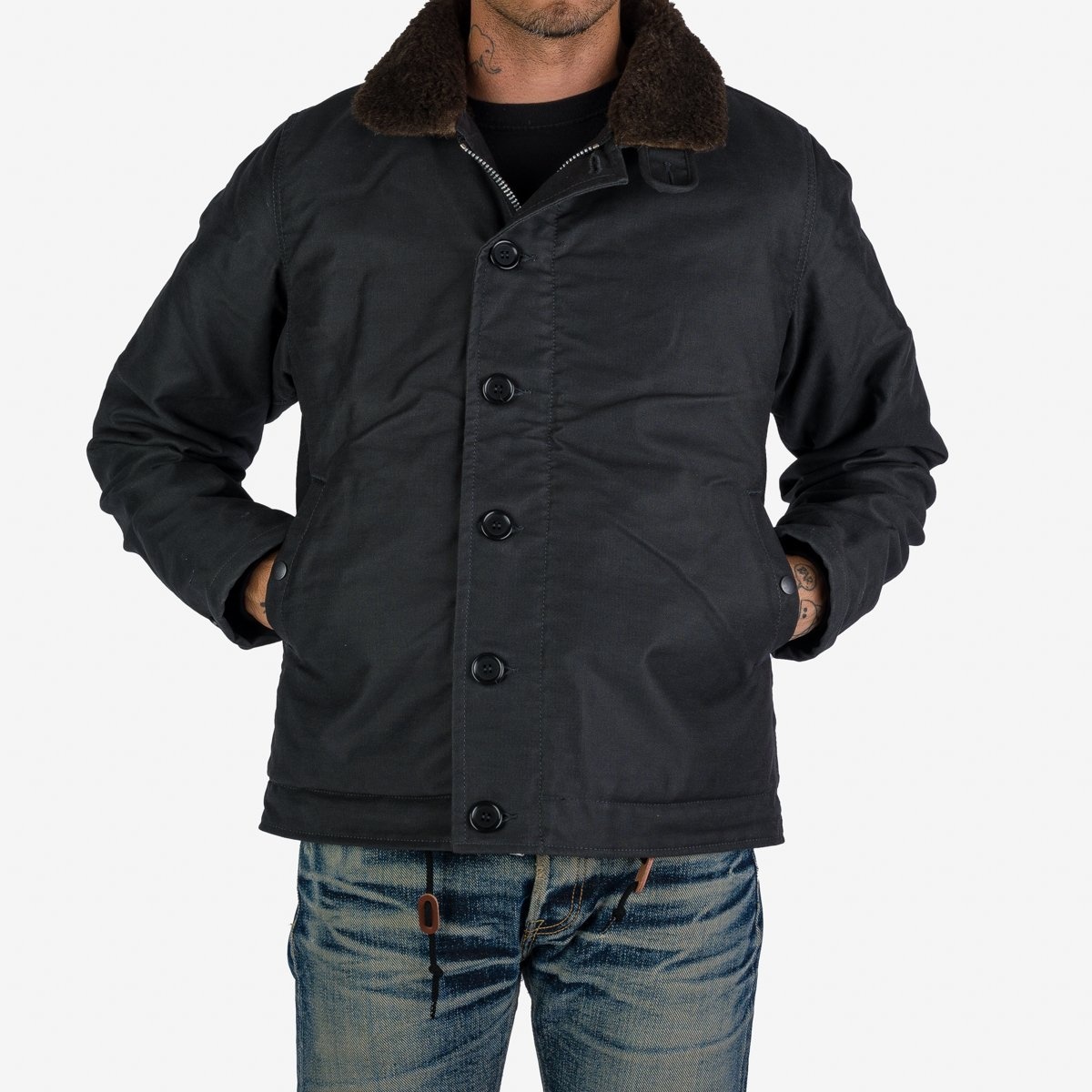 IHM-37-BLK Oiled Whipcord N1 Deck Jacket - Black - 3