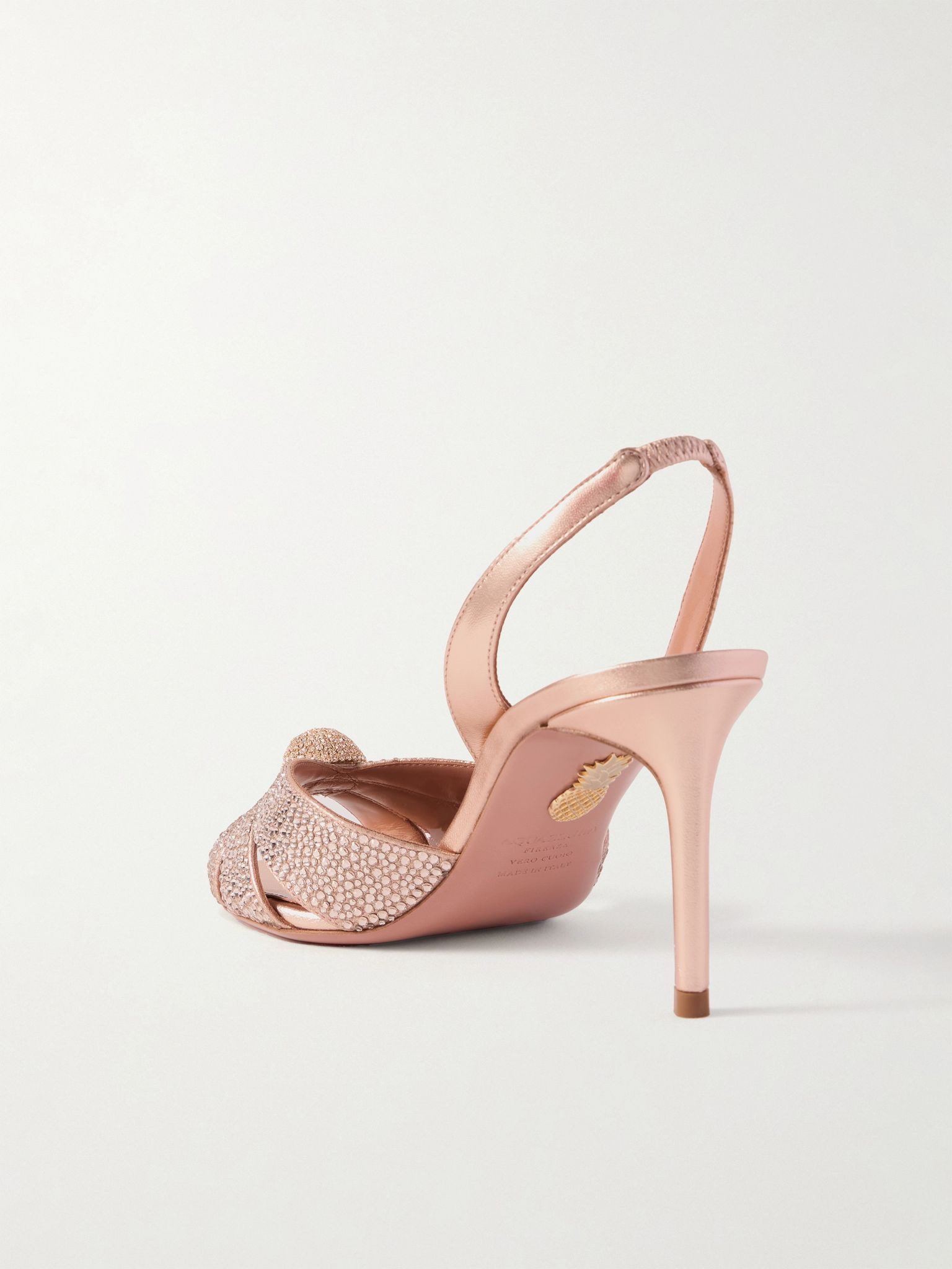 Italian Flirt 75 crystal-embellished metallic leather slingback sandals Antique rose - 3