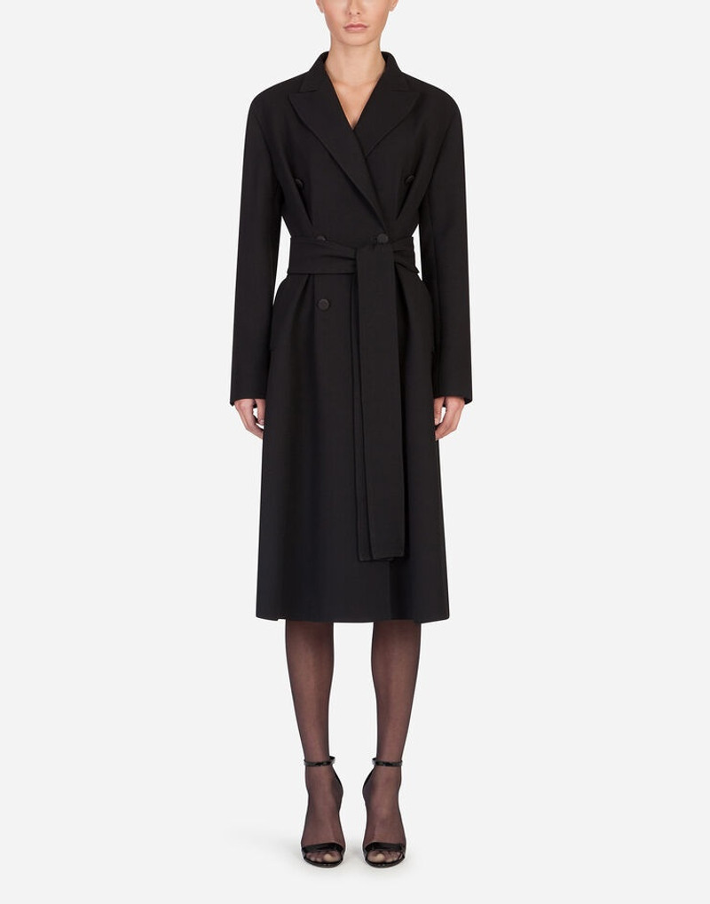 Belted double-breasted crepe coat 1