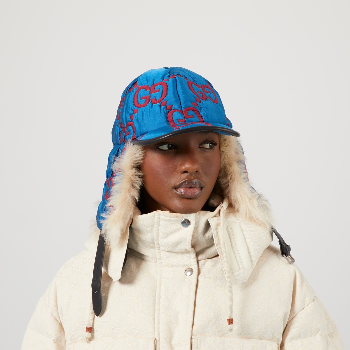 Quilted GG nylon hat with ear flaps - 3