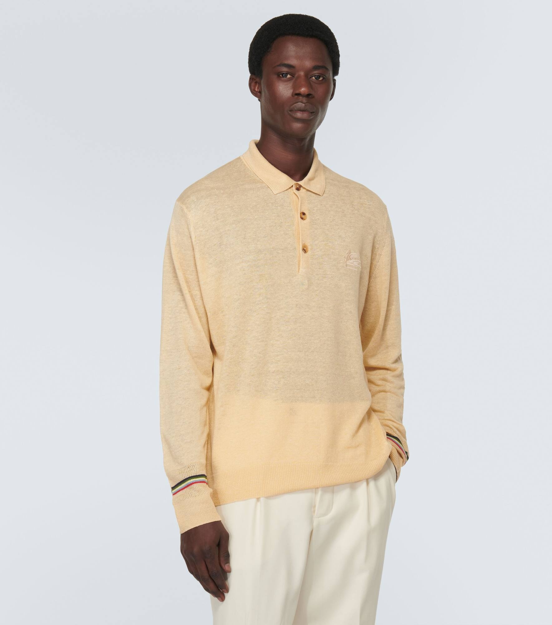 Linen and cotton polo sweater - 3