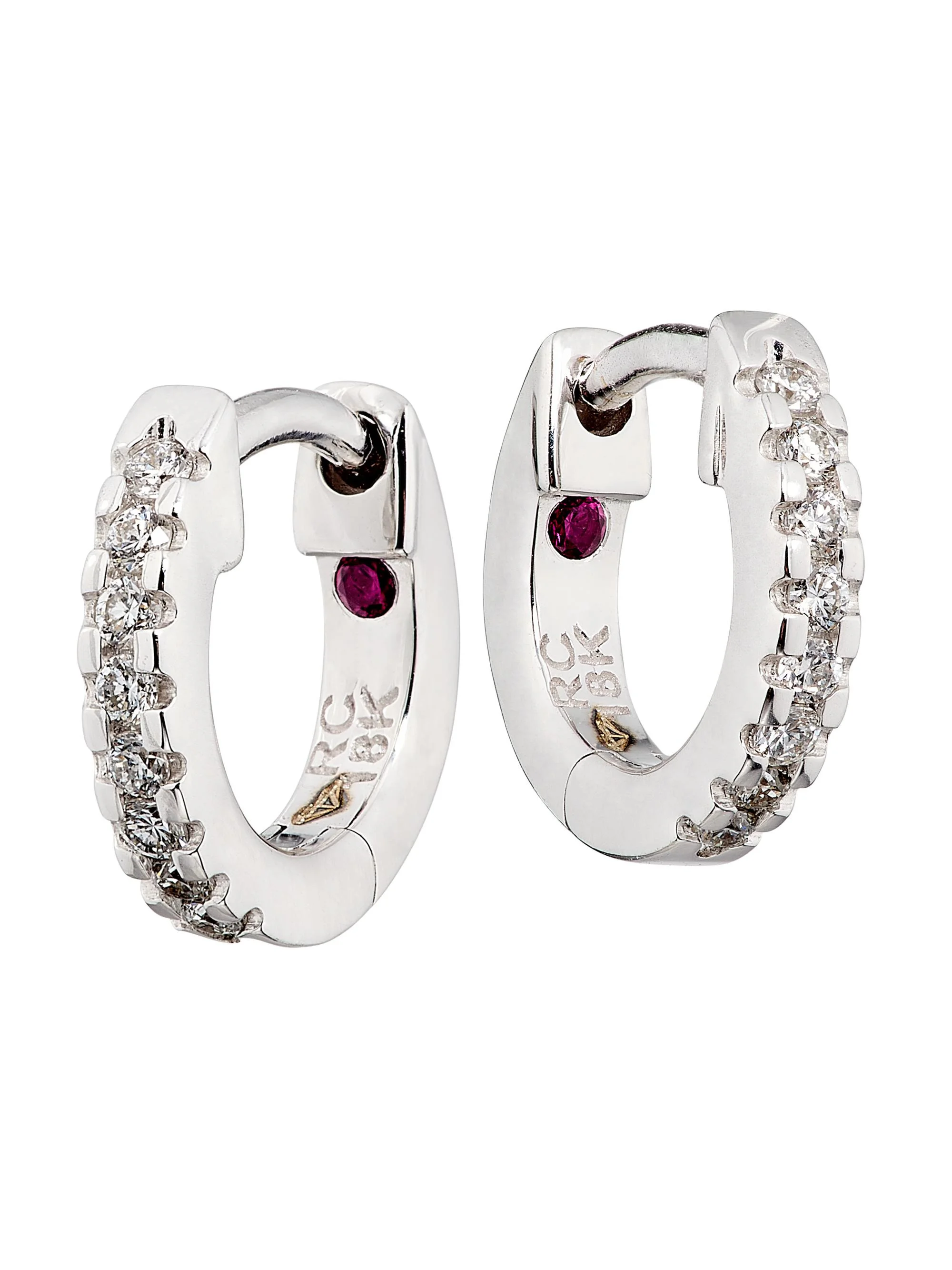 Women's Tiny Treasures Tiny 18K White Gold, Ruby & 0.35 TCW Diamond Huggie Earrings - White Gold - 1