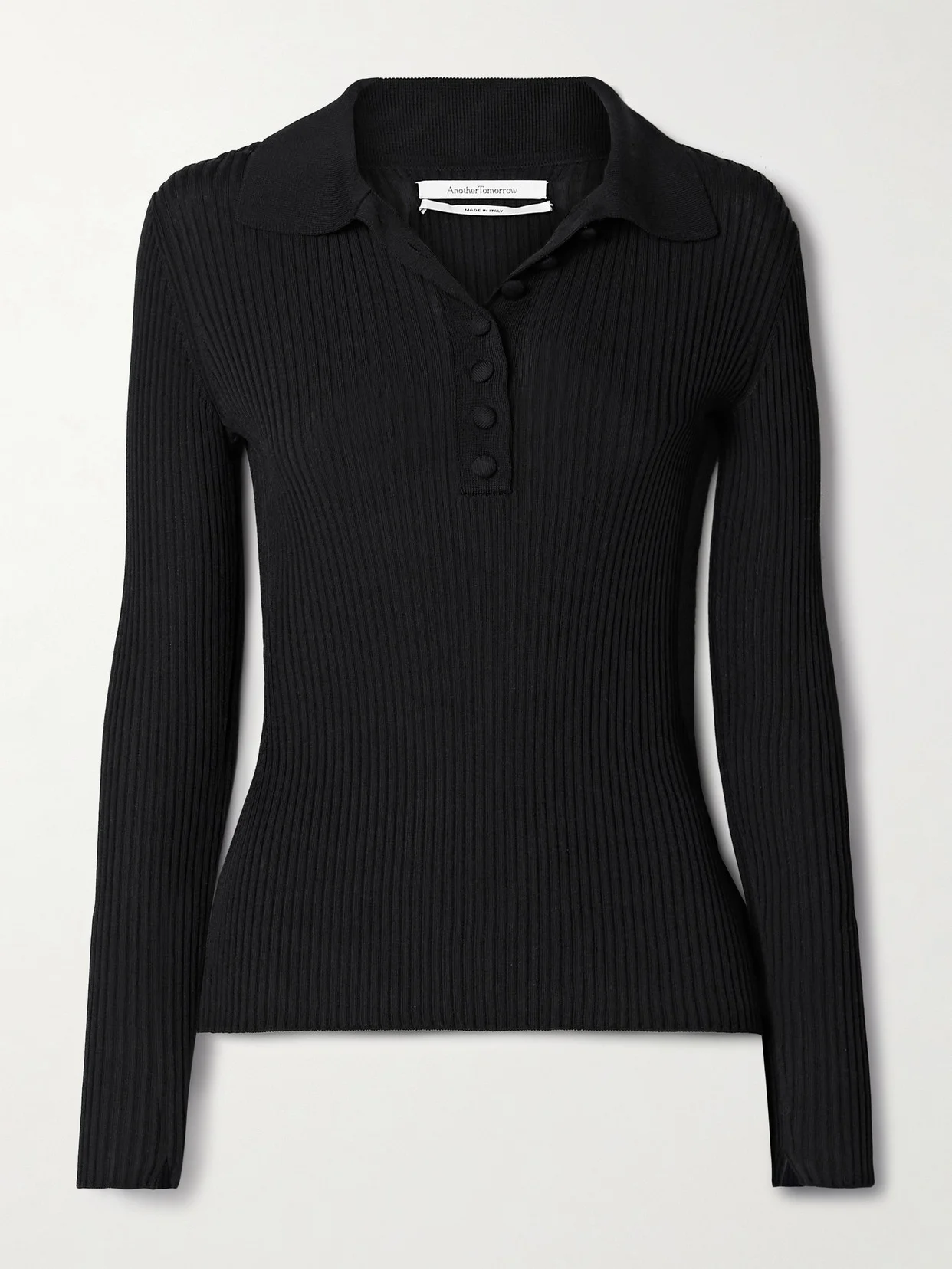Ribbed-knit Polo Sweater - 1