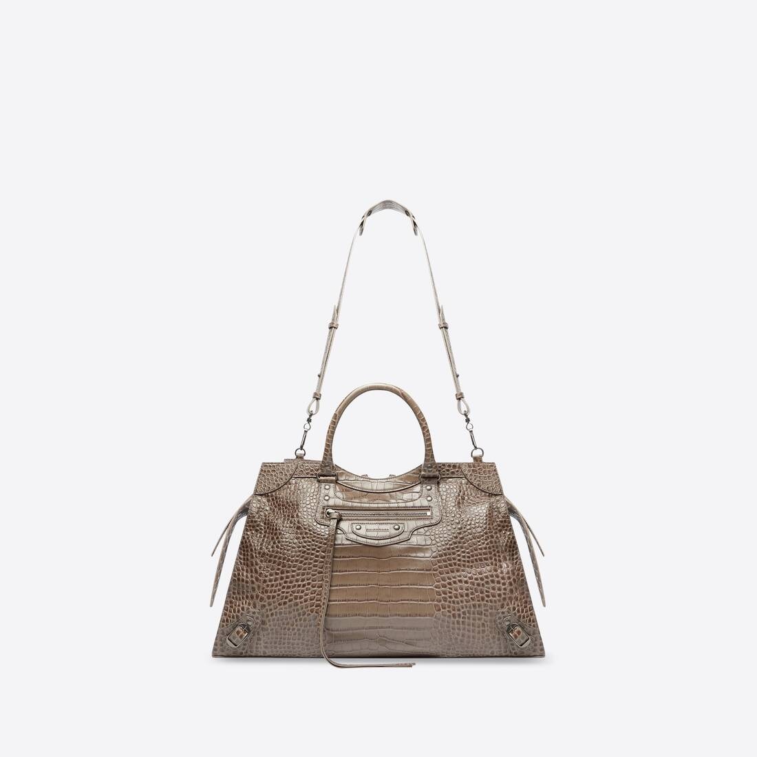 Men's Neo Classic Large Handbag Crocodile Embossed in Grey 5