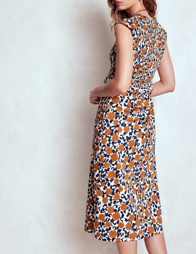 Carolina Smocked Midi Dress-Cognanc, Floweret Vine 4