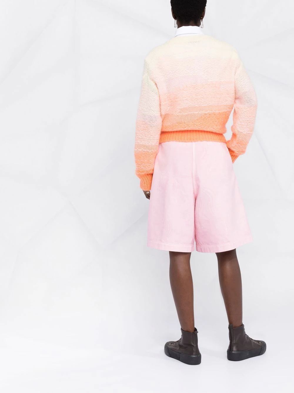 pleated denim shorts - 6