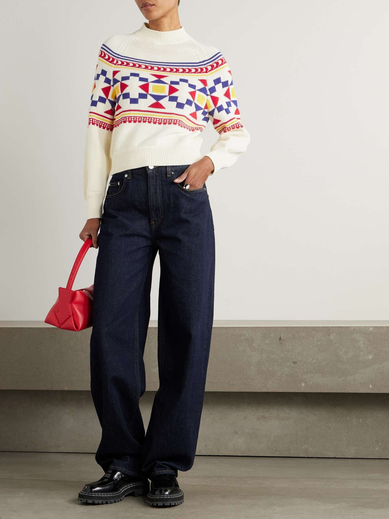 HIGH SPORT Lara intarsia-knit cotton-blend sweater Ecru outlook