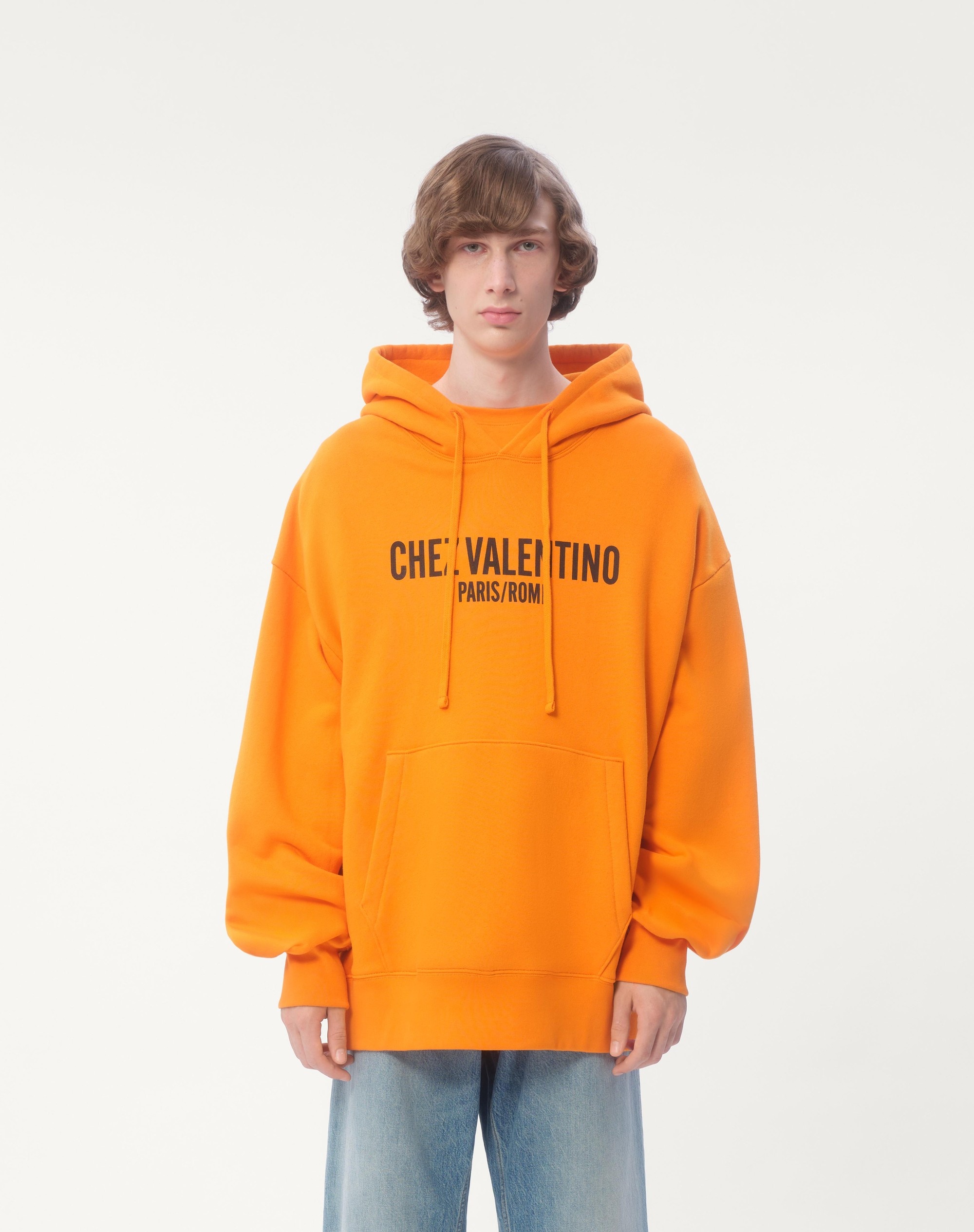 Valentino COTTON HOODED SWEATSHIRT WITH CHEZ VALENTINO PRINT