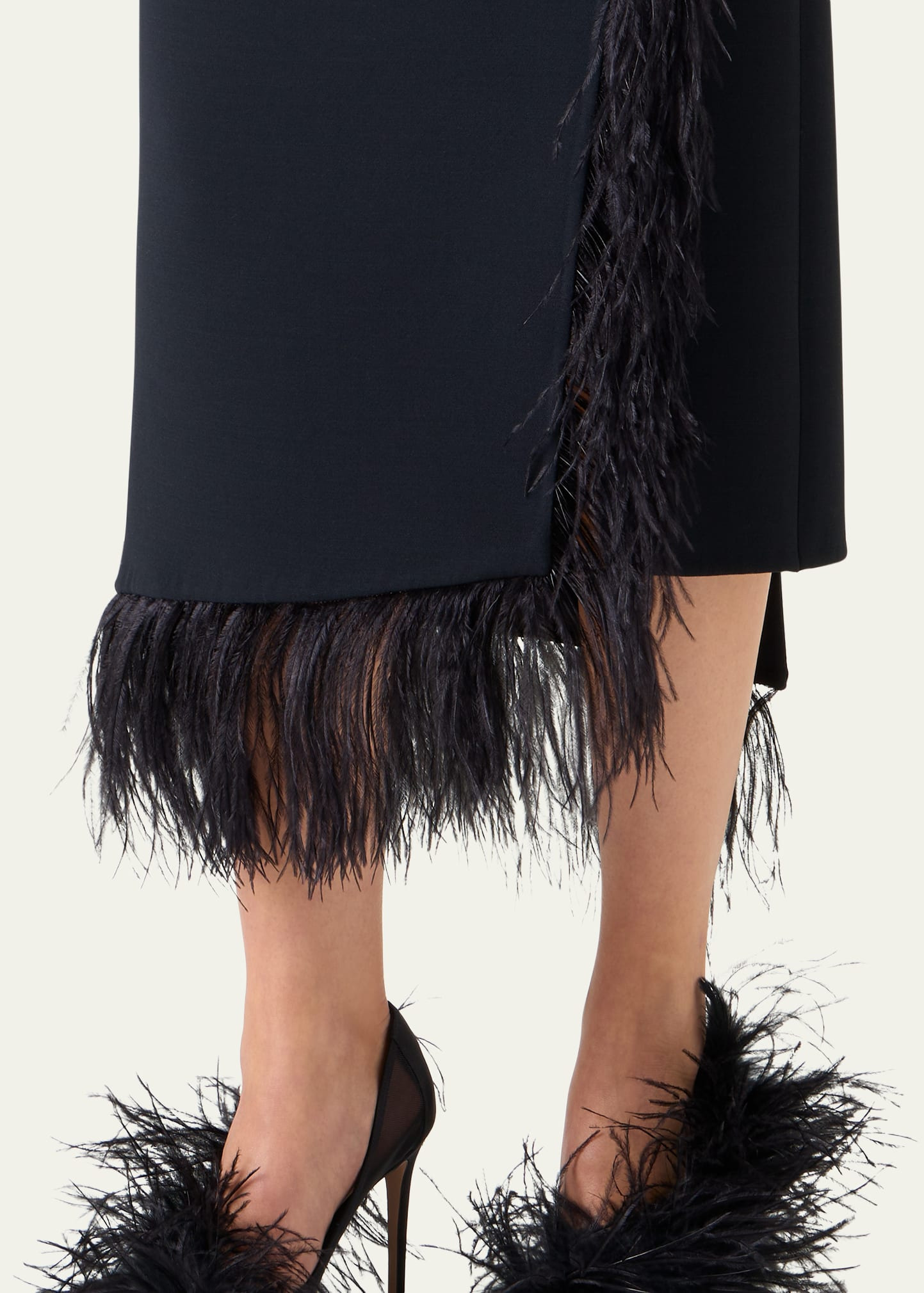 Feather-Trim Wool Stretch Double Face Midi Wrap Skirt - 5