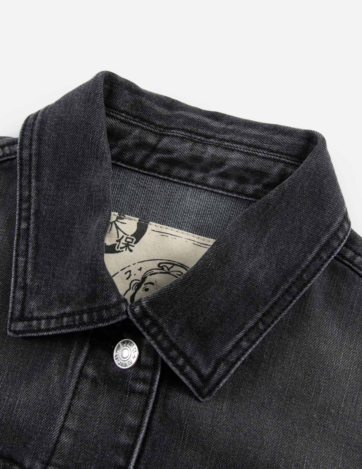 SEAGULL EMBROIDERY WITH LOGO-PATTERN PANELLED FASHION FIT DENIM JACKET - 9