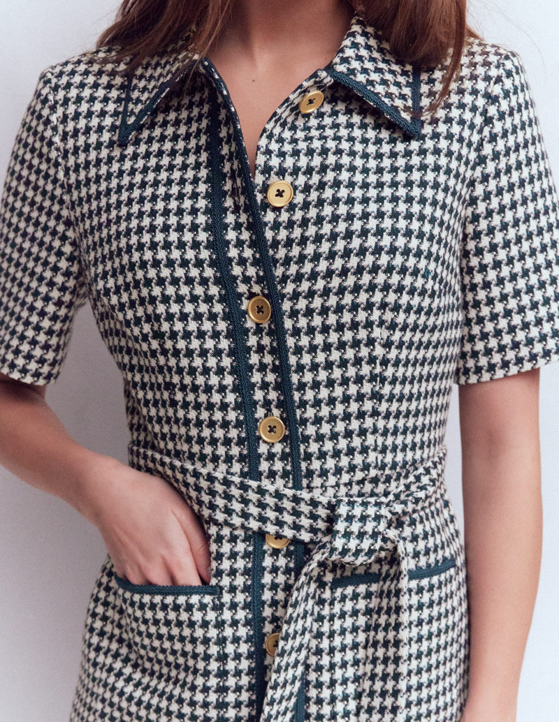 Loren Trim Short Dress-Navy Dogtooth 3