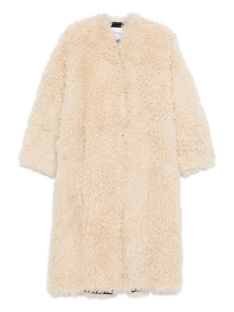 long-sleeved faux-fur coat 1