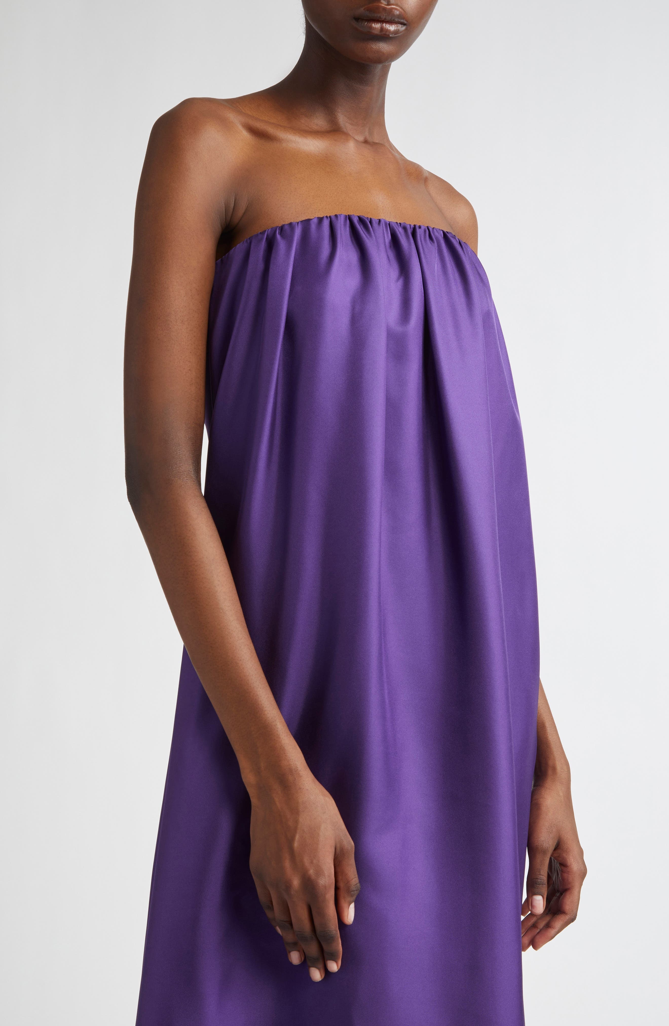 Max Mara Edda Strapless Silk Twill Dress in Purple at Nordstrom - 4