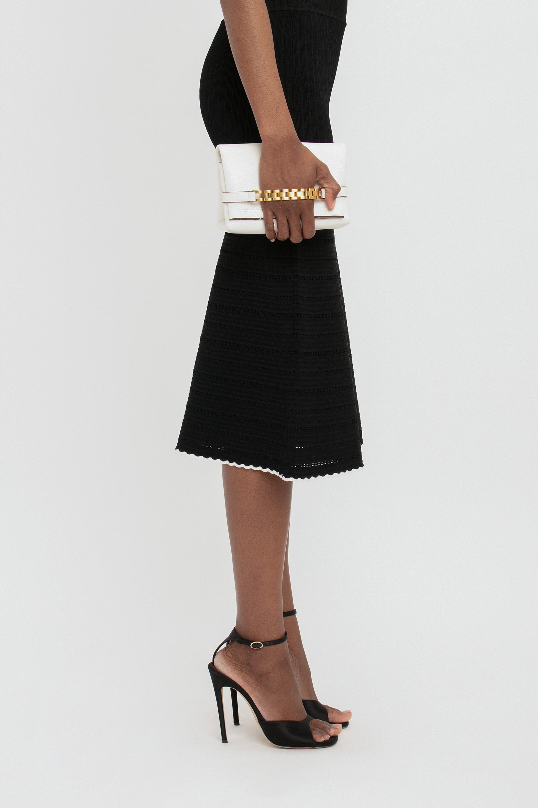 Flared Midi Skirt In Black - 5