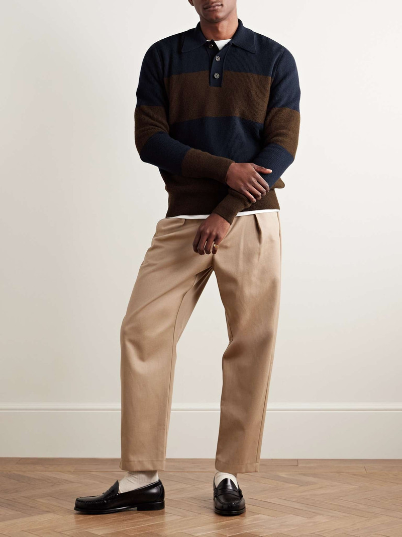 Oliver Spencer Wren Striped Ribbed Wool Polo Shirt outlook