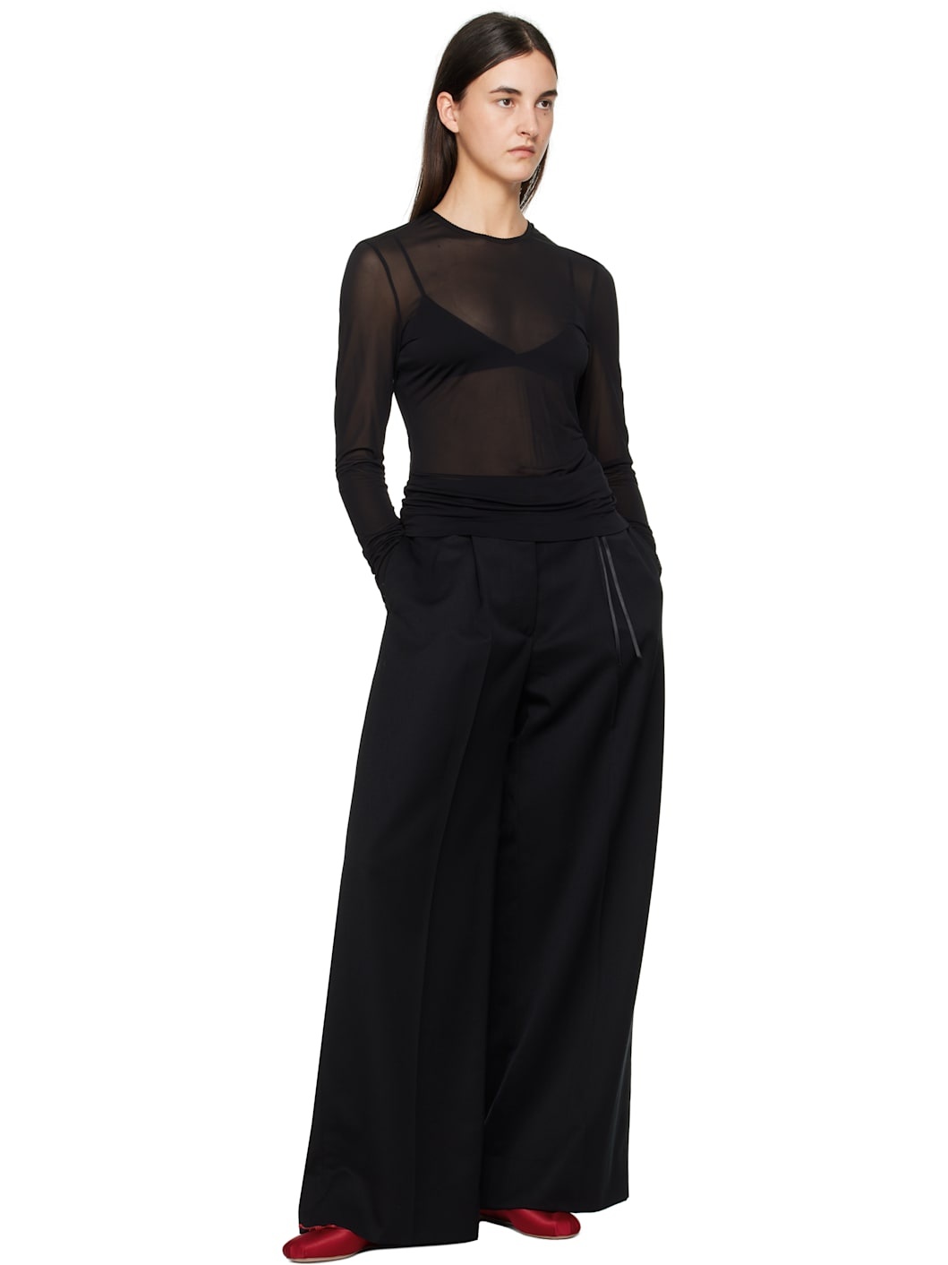 Black Wide Leg Puddle Trousers - 4
