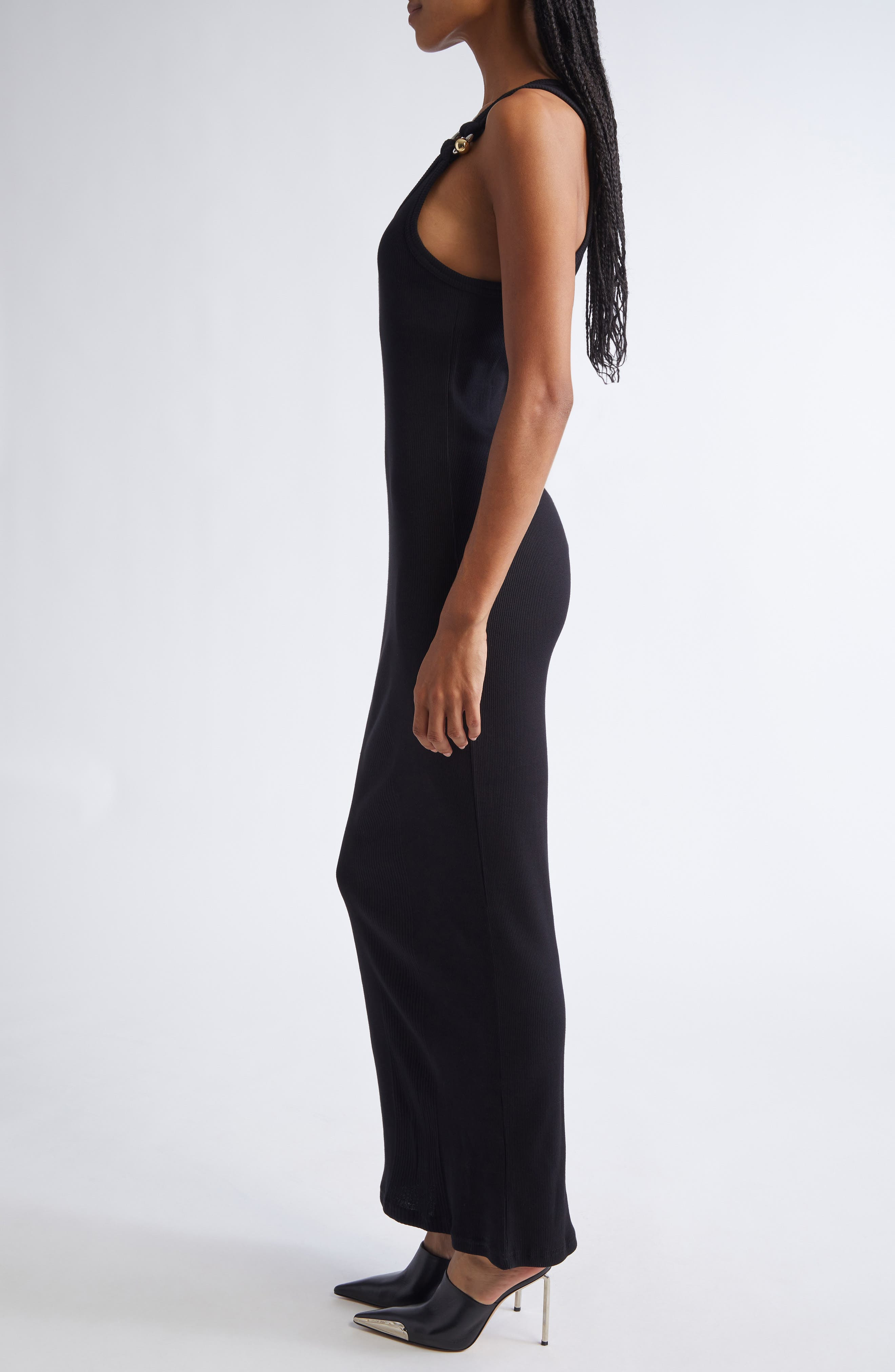 Jean Paul Gaultier Ring Detail Cotton Rib Tank Dress in Black at Nordstrom - 3