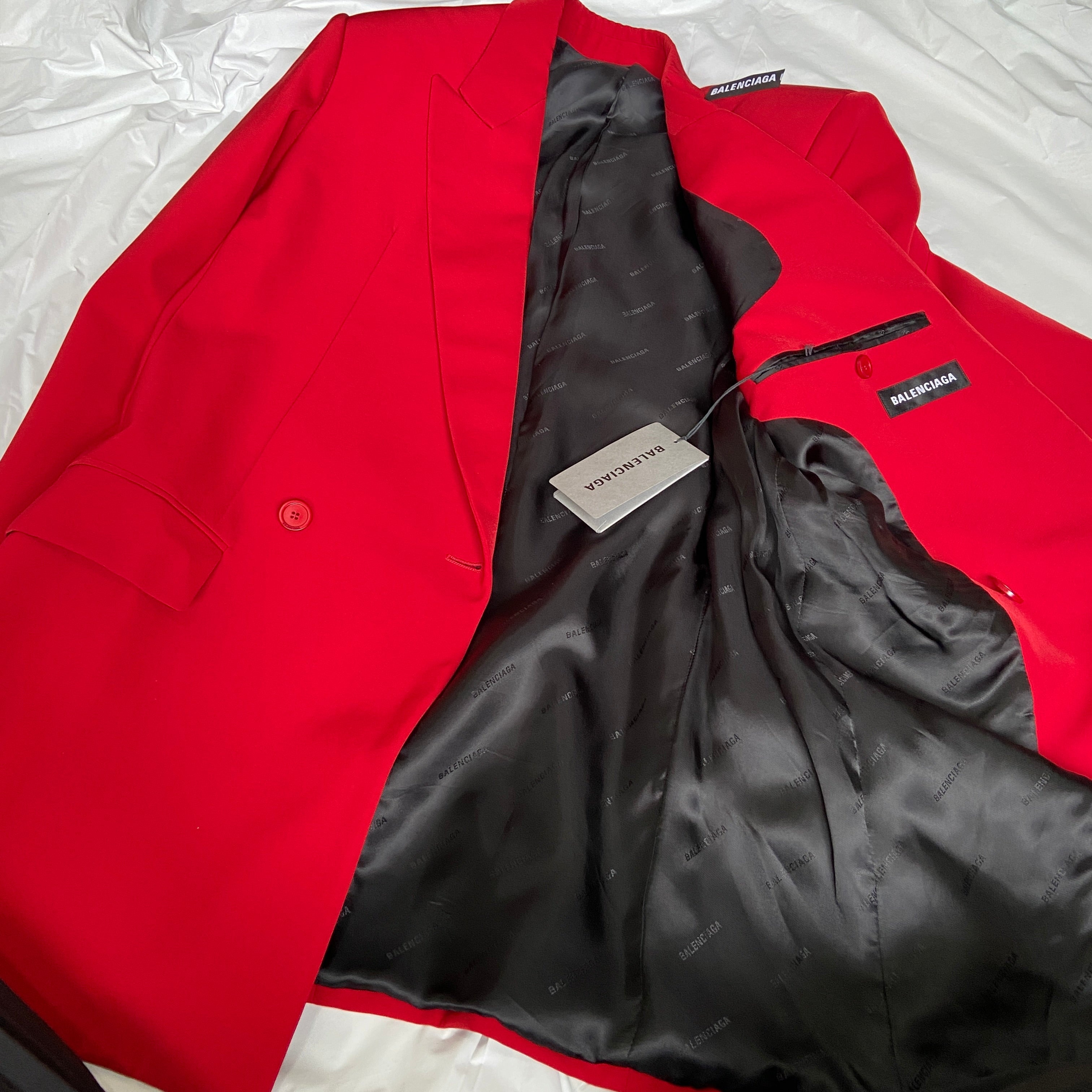 Balenciaga Bwnt ss19 runway set red 80s boxy shoulder blazer pants suit set 44 - 17