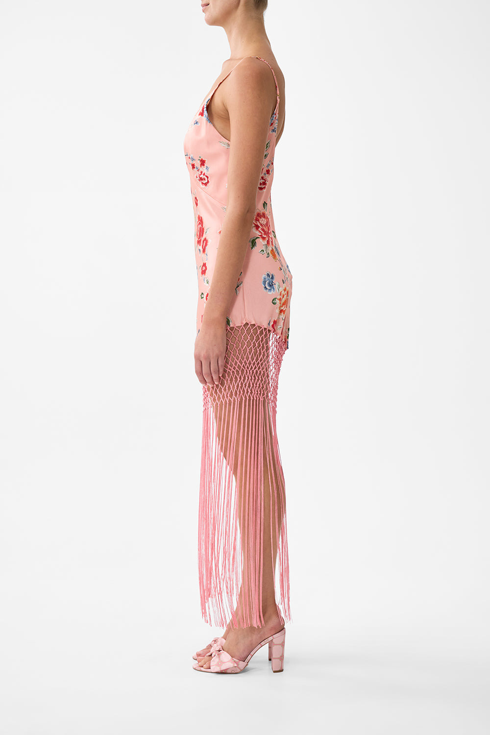 V NECK BIAS SLIP DRESS WITH FRINGING - 4