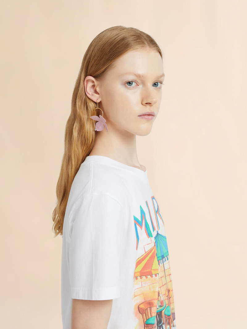 Marni PINK AND CREAM POPLIN FLOWER HOOK EARRINGS outlook